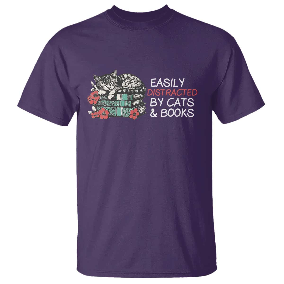 Easily Distracted By Cats And Books T Shirt Funny Book Lover Gift - Wonder Print Shop