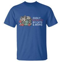 Easily Distracted By Cats And Books T Shirt Funny Book Lover Gift - Wonder Print Shop