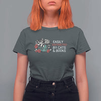 Easily Distracted By Cats And Books T Shirt For Women Funny Book Lover Gift - Wonder Print Shop