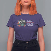 Easily Distracted By Cats And Books T Shirt For Women Funny Book Lover Gift - Wonder Print Shop