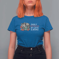 Easily Distracted By Cats And Books T Shirt For Women Funny Book Lover Gift - Wonder Print Shop