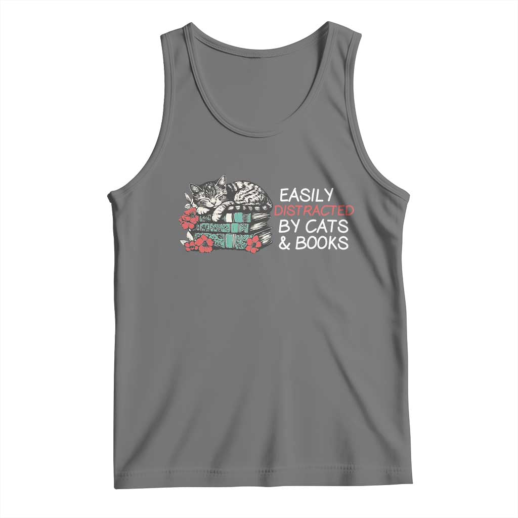 Easily Distracted By Cats And Books Tank Top Funny Book Lover Gift - Wonder Print Shop