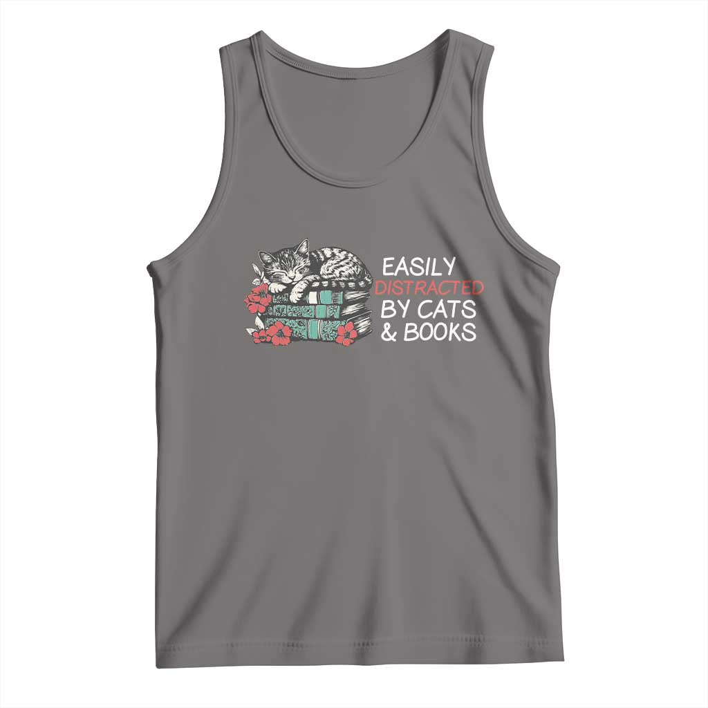 Easily Distracted By Cats And Books Tank Top Funny Book Lover Gift - Wonder Print Shop