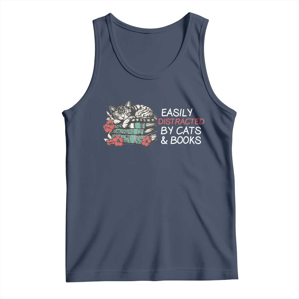 Easily Distracted By Cats And Books Tank Top Funny Book Lover Gift - Wonder Print Shop