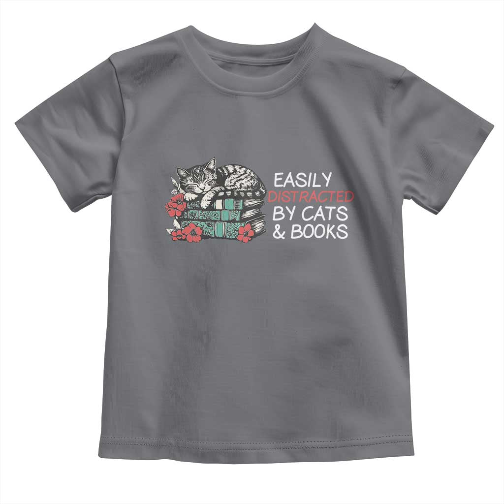 Easily Distracted By Cats And Books Toddler T Shirt Funny Book Lover Gift - Wonder Print Shop