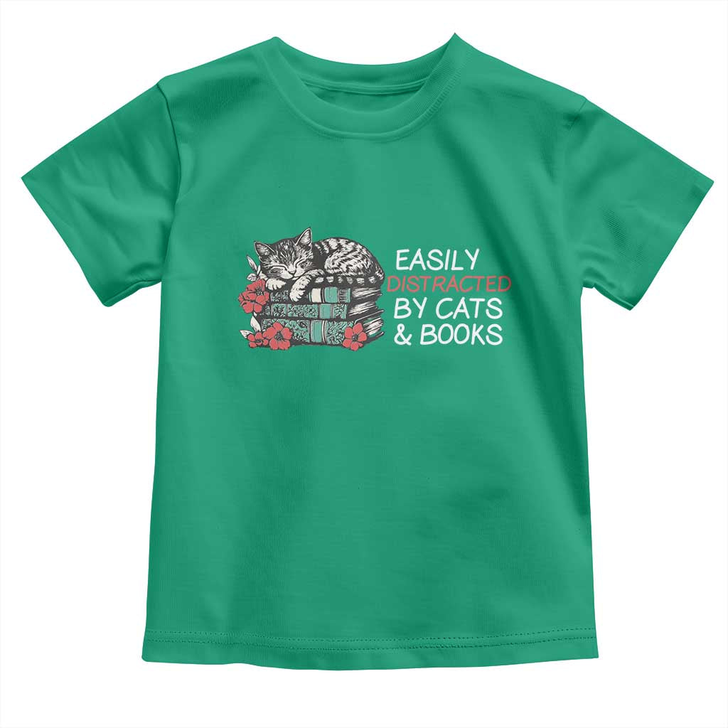 Easily Distracted By Cats And Books Toddler T Shirt Funny Book Lover Gift - Wonder Print Shop