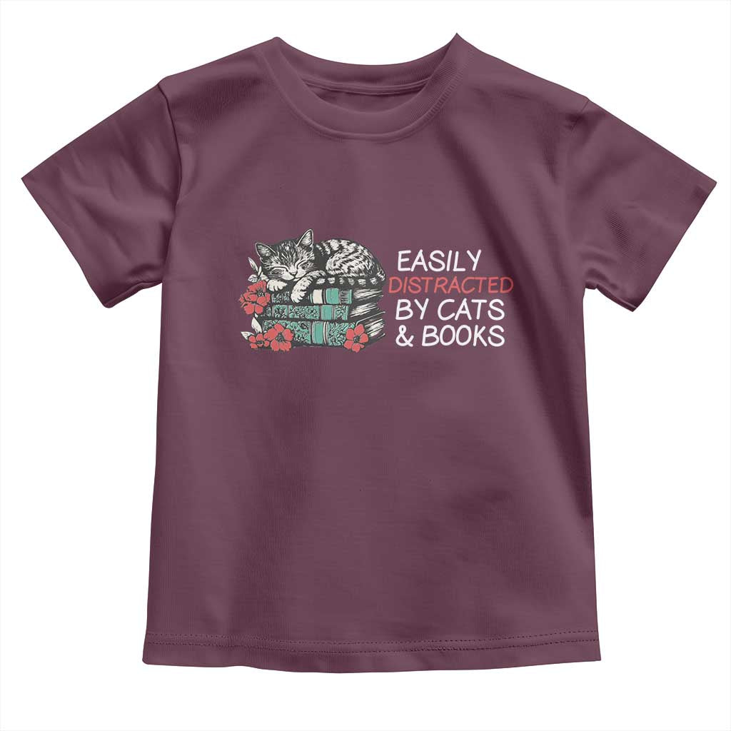 Easily Distracted By Cats And Books Toddler T Shirt Funny Book Lover Gift - Wonder Print Shop