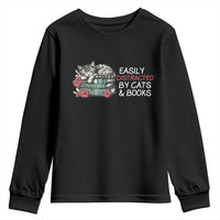 Easily Distracted By Cats And Books Youth Sweatshirt Funny Book Lover Gift - Wonder Print Shop