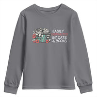 Easily Distracted By Cats And Books Youth Sweatshirt Funny Book Lover Gift - Wonder Print Shop