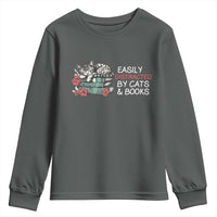 Easily Distracted By Cats And Books Youth Sweatshirt Funny Book Lover Gift - Wonder Print Shop
