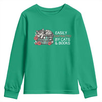 Easily Distracted By Cats And Books Youth Sweatshirt Funny Book Lover Gift - Wonder Print Shop