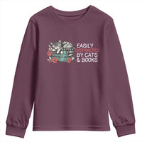 Easily Distracted By Cats And Books Youth Sweatshirt Funny Book Lover Gift - Wonder Print Shop
