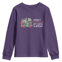 Easily Distracted By Cats And Books Youth Sweatshirt Funny Book Lover Gift - Wonder Print Shop