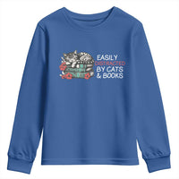 Easily Distracted By Cats And Books Youth Sweatshirt Funny Book Lover Gift - Wonder Print Shop