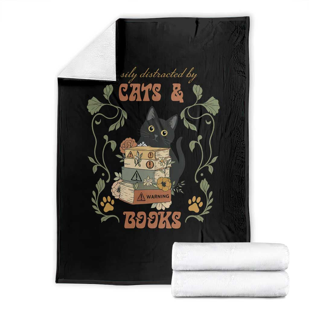 Cute Bookworm Gift Throw Blanket Easily Distracted By Cats And Books - Wonder Print Shop