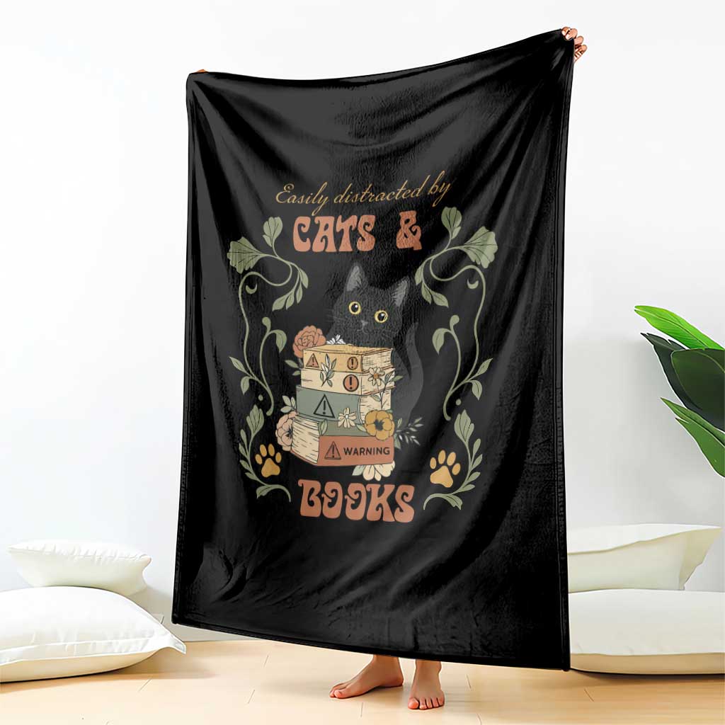 Cute Bookworm Gift Throw Blanket Easily Distracted By Cats And Books - Wonder Print Shop