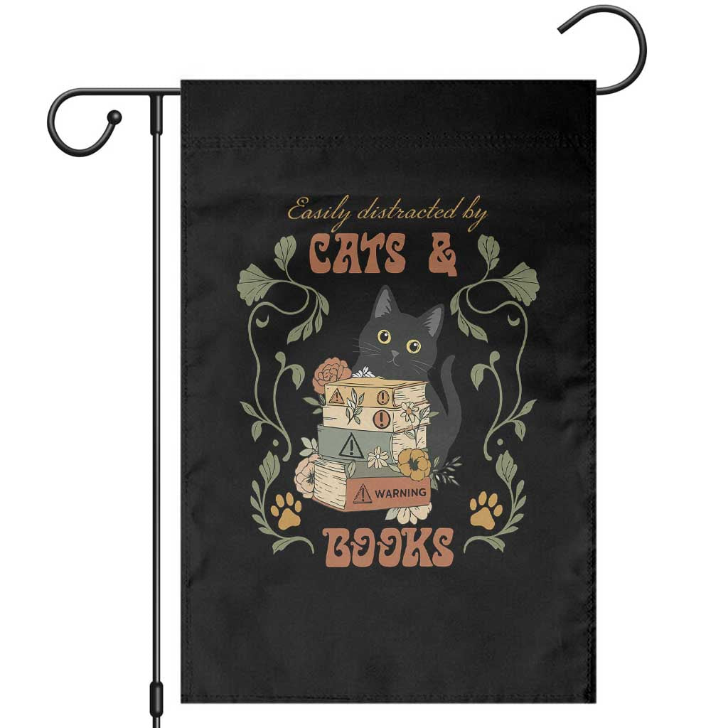 Cute Bookworm Gift Garden Flag Easily Distracted By Cats And Books - Wonder Print Shop