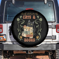 Cute Bookworm Gift Spare Tire Cover Easily Distracted By Cats And Books - Wonder Print Shop