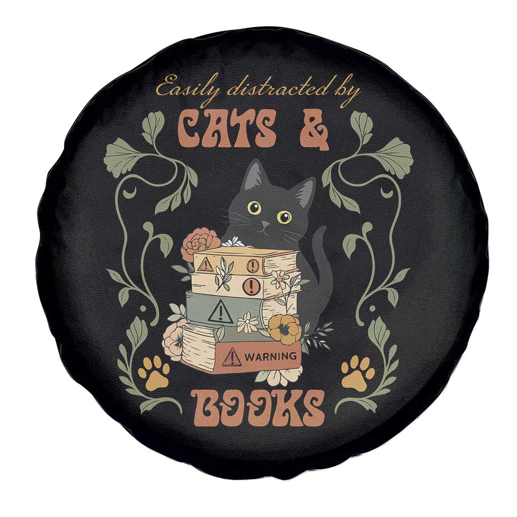 Cute Bookworm Gift Spare Tire Cover Easily Distracted By Cats And Books - Wonder Print Shop
