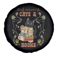 Cute Bookworm Gift Spare Tire Cover Easily Distracted By Cats And Books - Wonder Print Shop