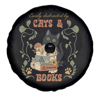 Cute Bookworm Gift Spare Tire Cover Easily Distracted By Cats And Books - Wonder Print Shop