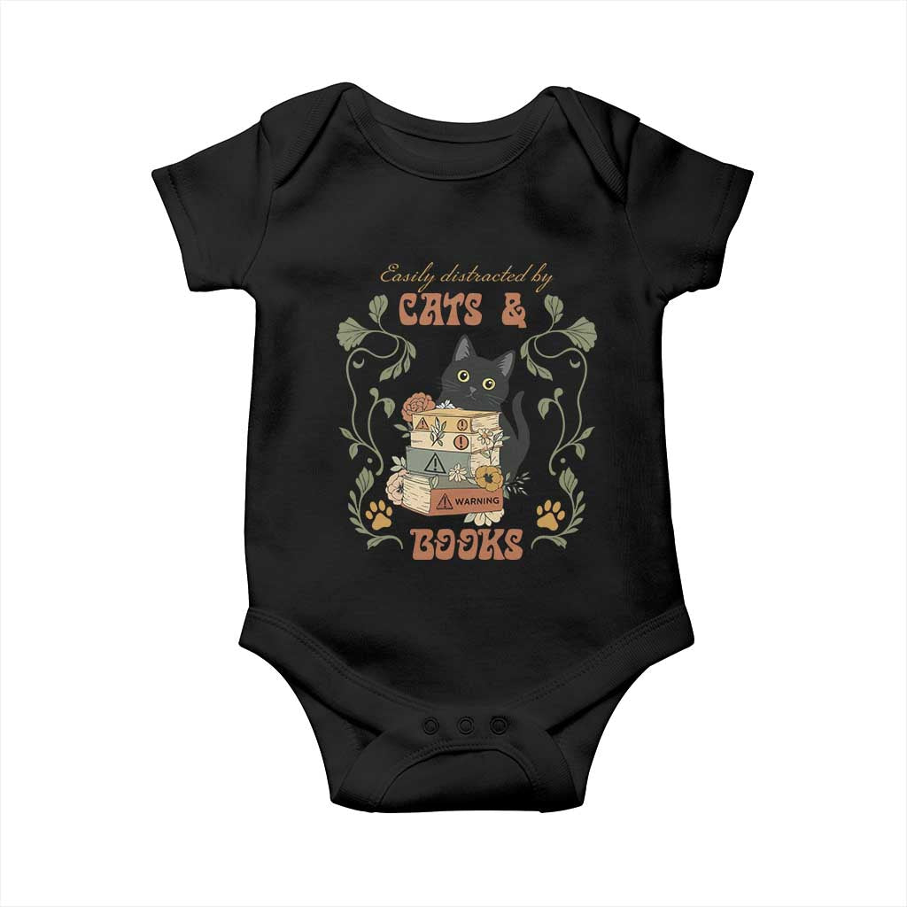 Cute Bookworm Gift Baby Onesie Easily Distracted By Cats And Books - Wonder Print Shop
