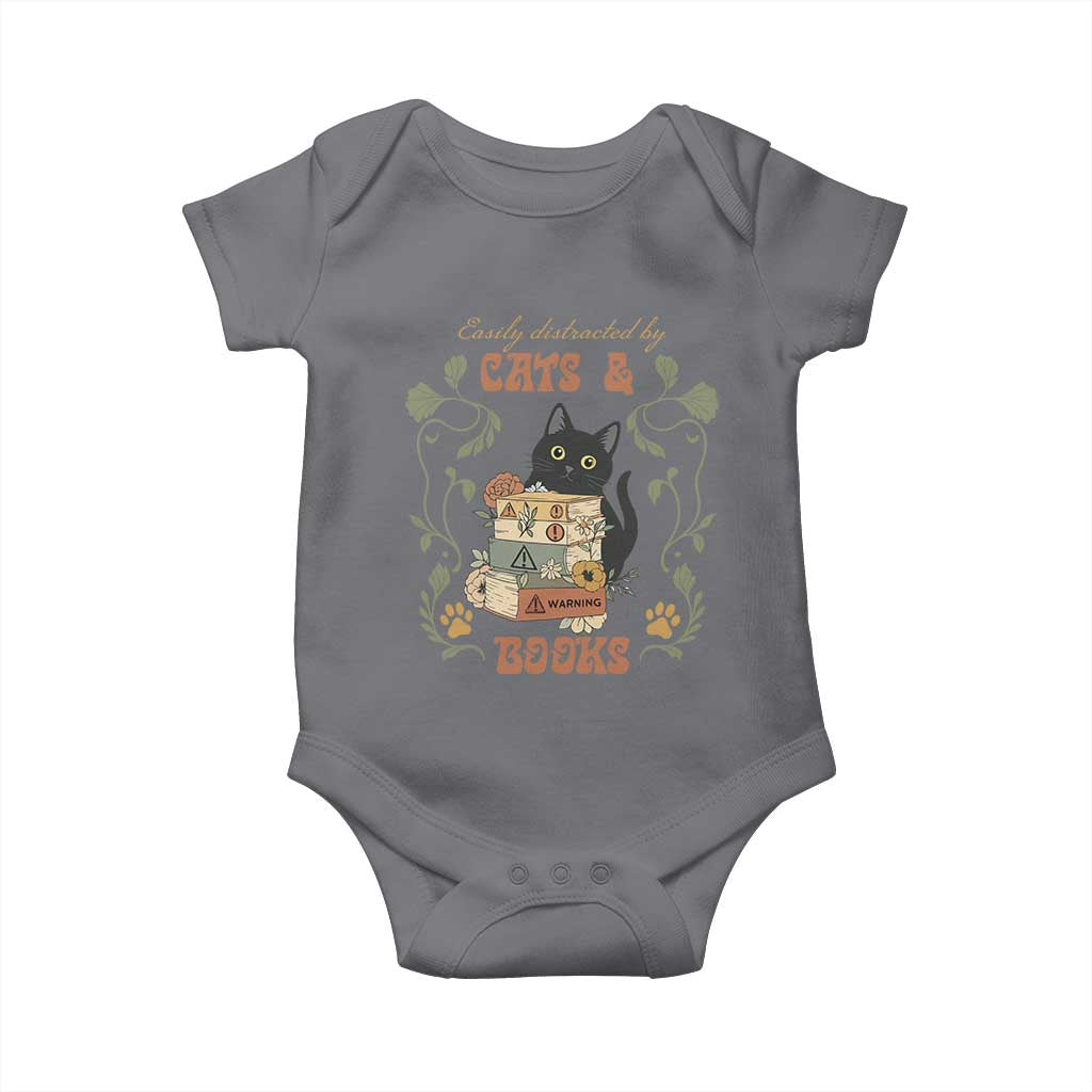 Cute Bookworm Gift Baby Onesie Easily Distracted By Cats And Books - Wonder Print Shop