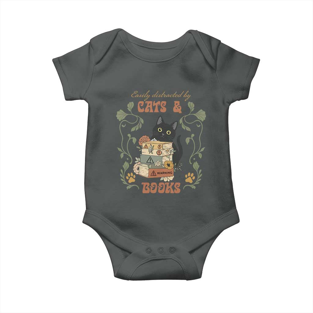 Cute Bookworm Gift Baby Onesie Easily Distracted By Cats And Books - Wonder Print Shop