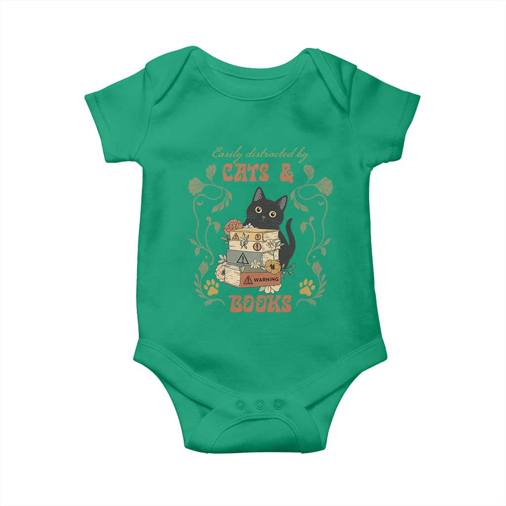 Cute Bookworm Gift Baby Onesie Easily Distracted By Cats And Books - Wonder Print Shop