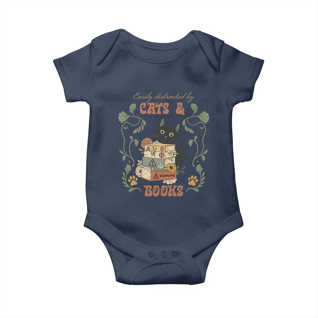 Cute Bookworm Gift Baby Onesie Easily Distracted By Cats And Books - Wonder Print Shop