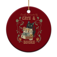 Cute Bookworm Gift Ceramic Ornament Easily Distracted By Cats And Books - Wonder Print Shop