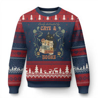 Cute Bookworm Gift Ugly Christmas Sweater Easily Distracted By Cats And Books - Wonder Print Shop