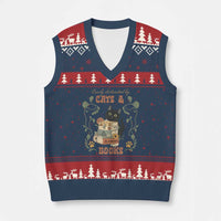 Cute Bookworm Gift V-Neck Knit Sweater Vest Easily Distracted By Cats And Books - Wonder Print Shop
