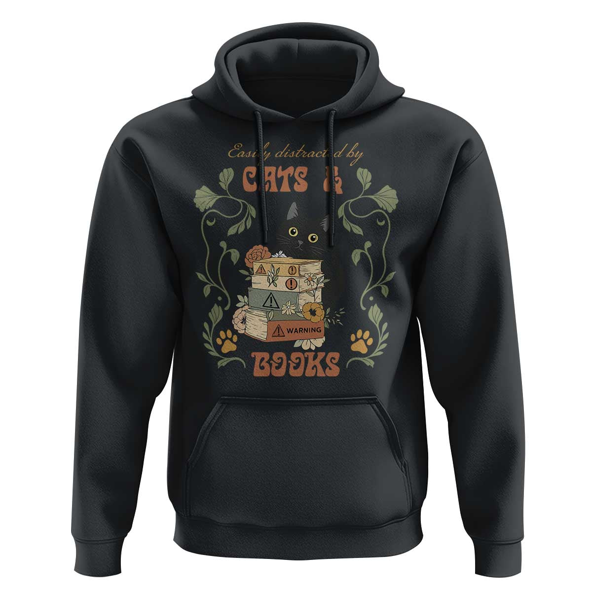 Cute Bookworm Gift Hoodie Easily Distracted By Cats And Books - Wonder Print Shop