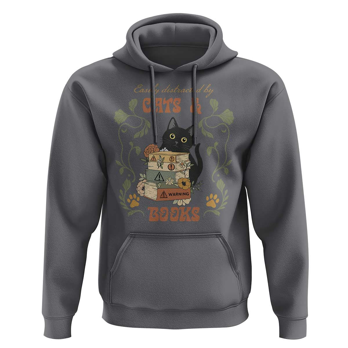 Cute Bookworm Gift Hoodie Easily Distracted By Cats And Books - Wonder Print Shop
