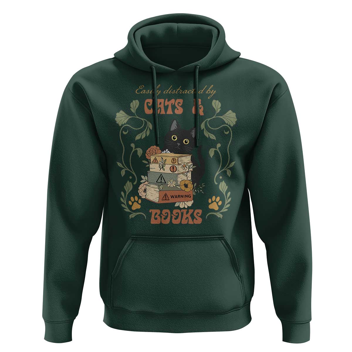 Cute Bookworm Gift Hoodie Easily Distracted By Cats And Books - Wonder Print Shop