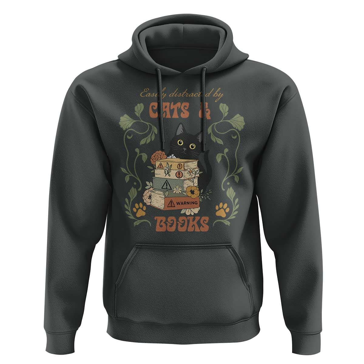Cute Bookworm Gift Hoodie Easily Distracted By Cats And Books - Wonder Print Shop