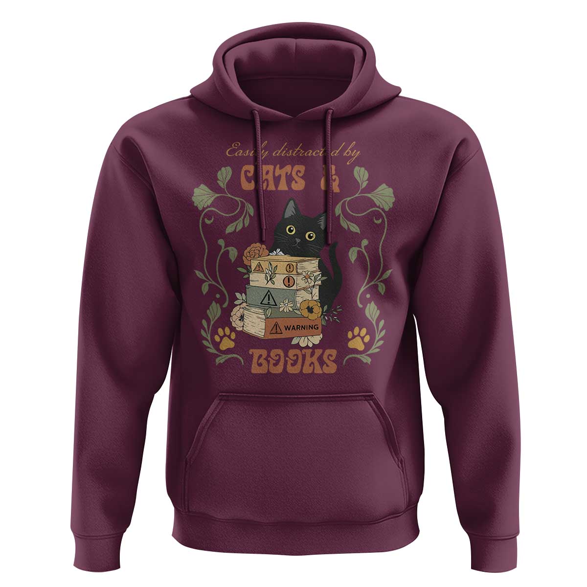 Cute Bookworm Gift Hoodie Easily Distracted By Cats And Books - Wonder Print Shop