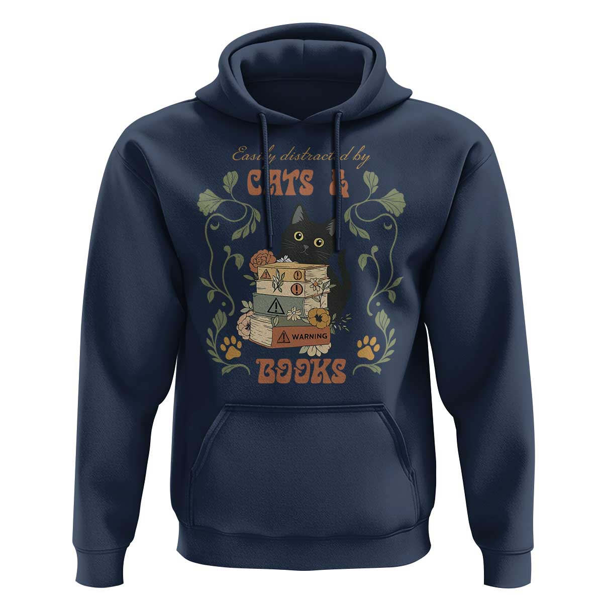 Cute Bookworm Gift Hoodie Easily Distracted By Cats And Books - Wonder Print Shop