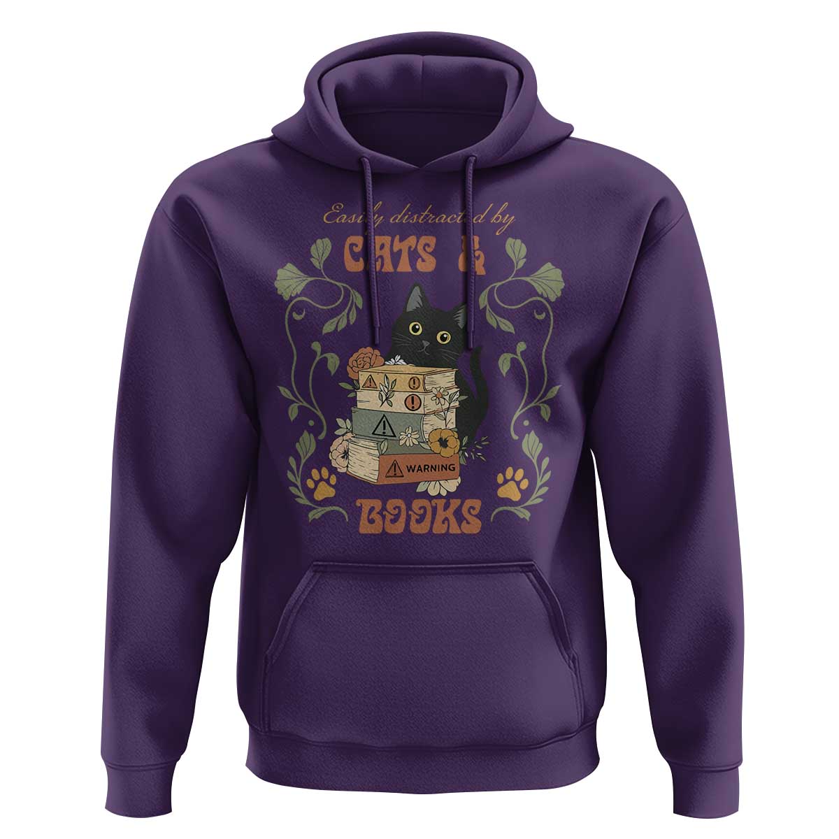 Cute Bookworm Gift Hoodie Easily Distracted By Cats And Books - Wonder Print Shop