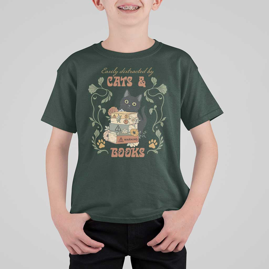 Cute Bookworm Gift T Shirt For Kid Easily Distracted By Cats And Books - Wonder Print Shop
