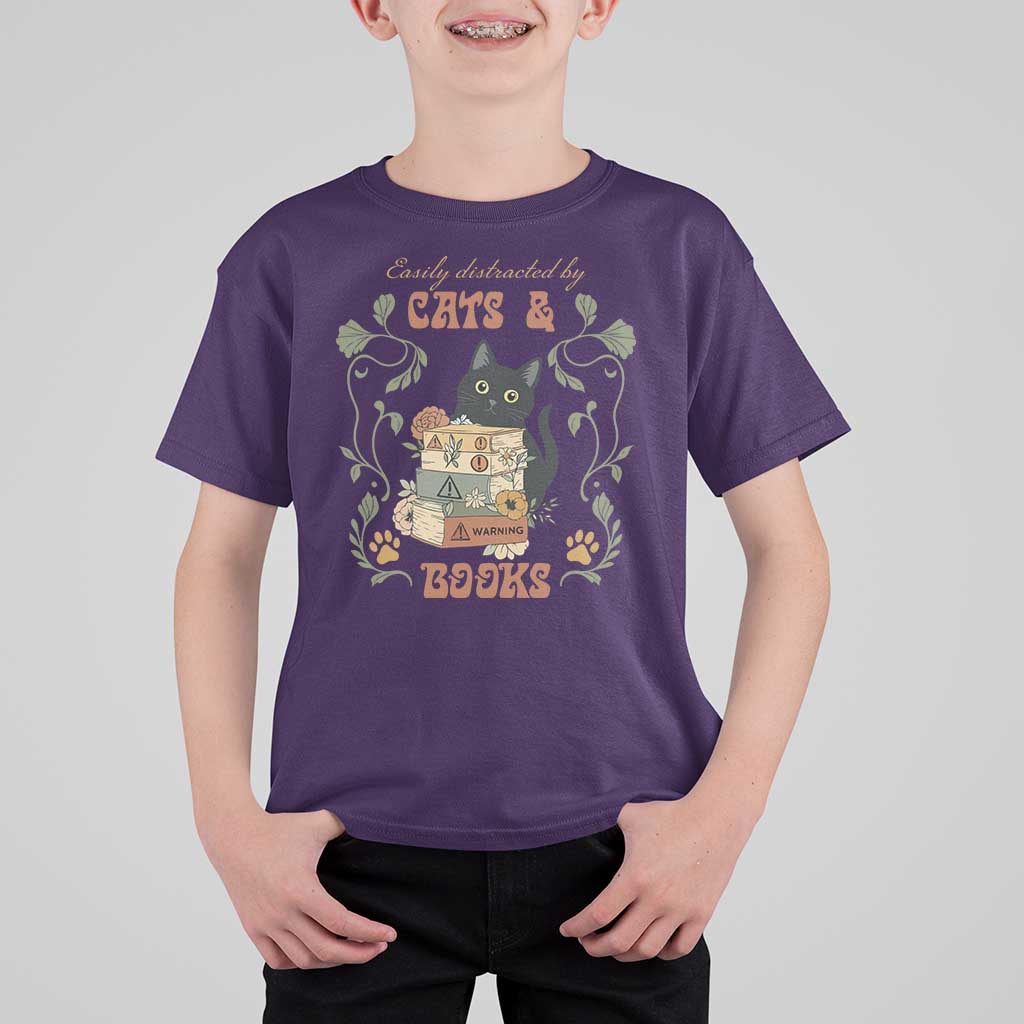 Cute Bookworm Gift T Shirt For Kid Easily Distracted By Cats And Books - Wonder Print Shop