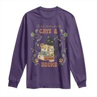 Cute Bookworm Gift Long Sleeve Shirt Easily Distracted By Cats And Books - Wonder Print Shop