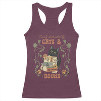 Cute Bookworm Gift Racerback Tank Top Easily Distracted By Cats And Books - Wonder Print Shop