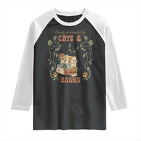 Cute Bookworm Gift Raglan Shirt Easily Distracted By Cats And Books - Wonder Print Shop