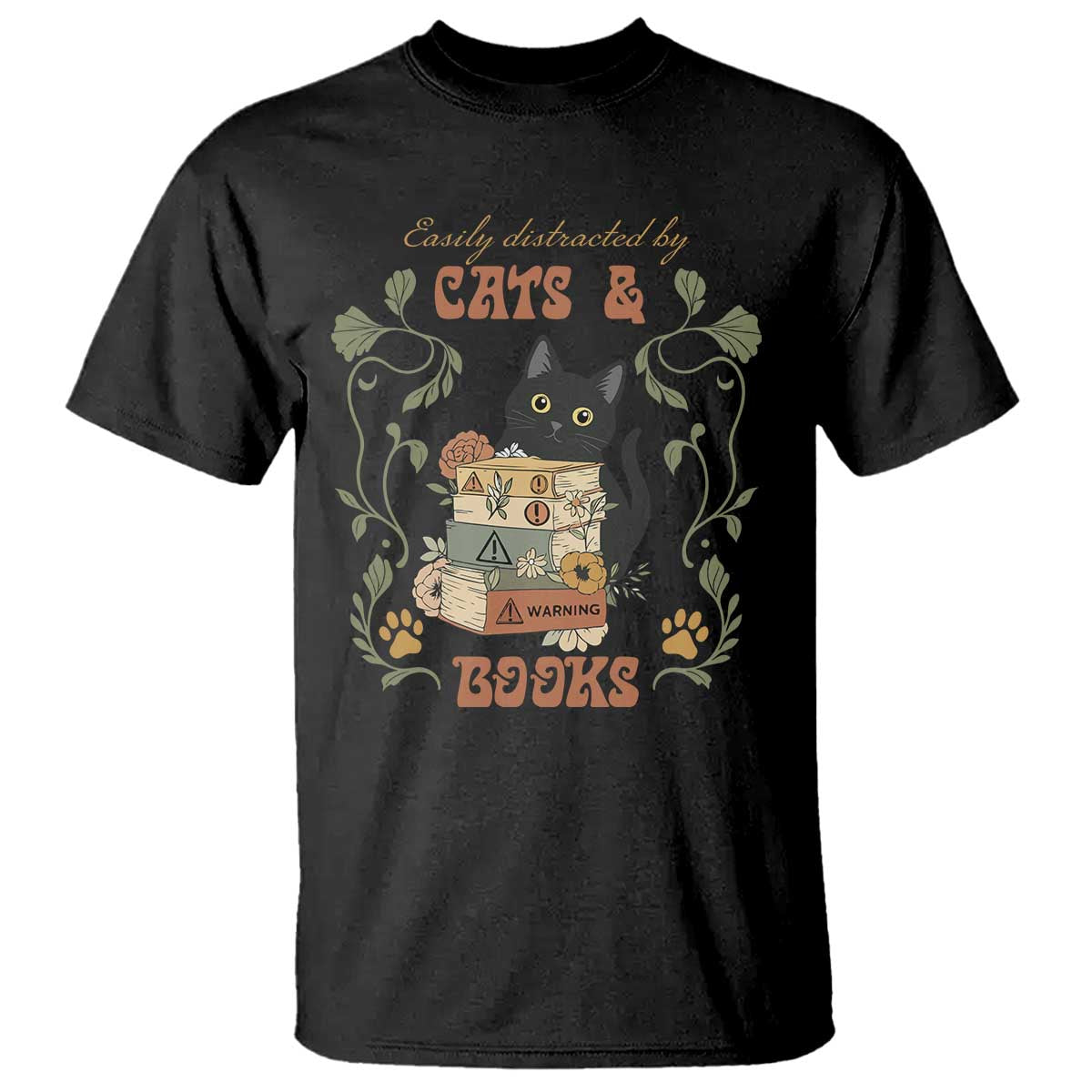 Cute Bookworm Gift T Shirt Easily Distracted By Cats And Books - Wonder Print Shop