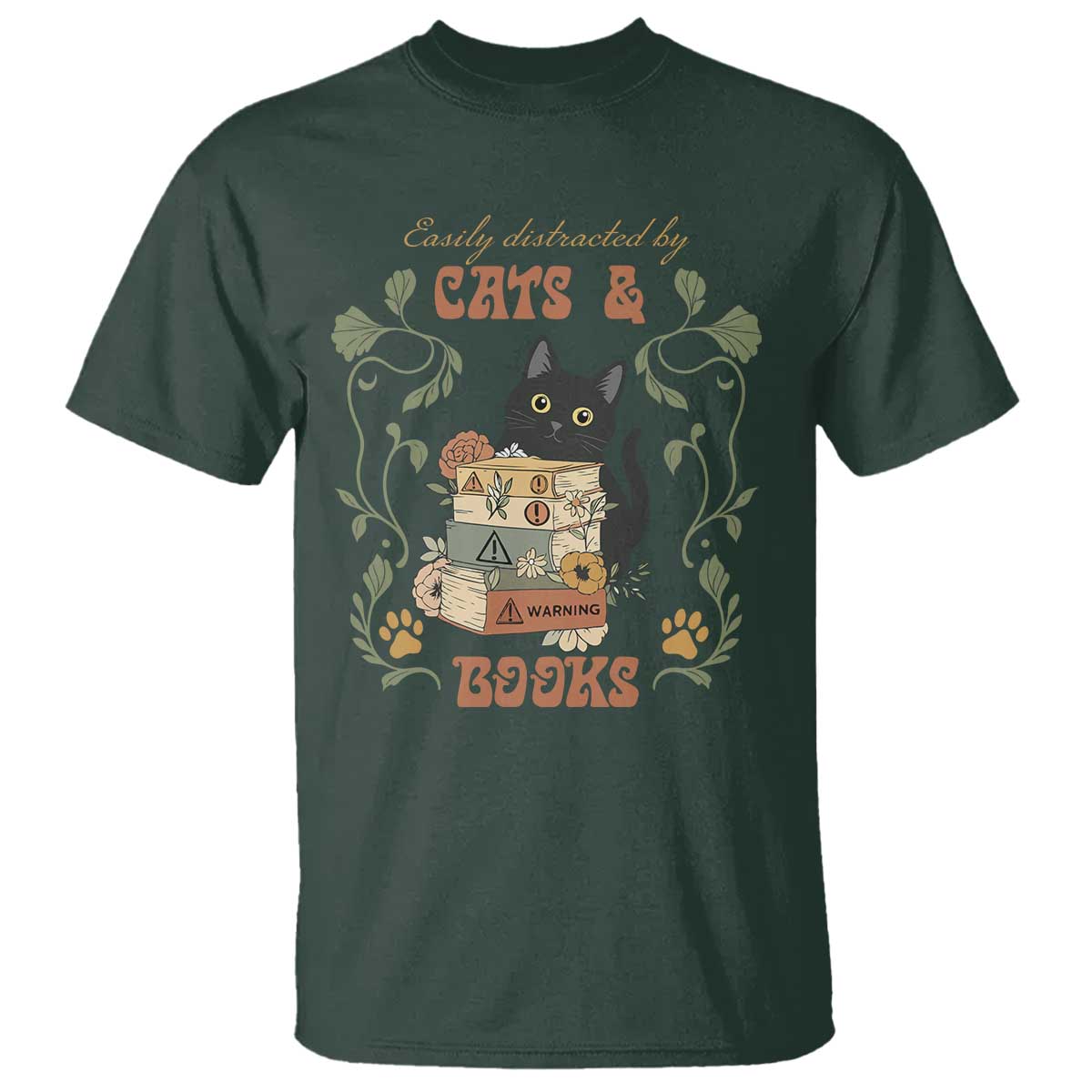 Cute Bookworm Gift T Shirt Easily Distracted By Cats And Books - Wonder Print Shop