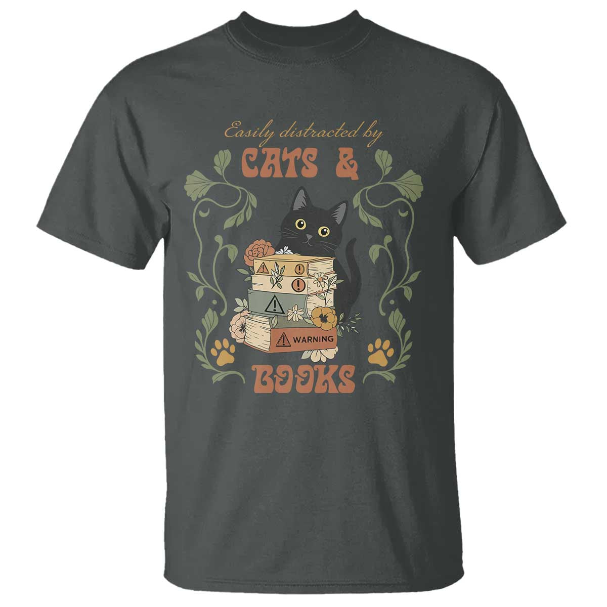 Cute Bookworm Gift T Shirt Easily Distracted By Cats And Books - Wonder Print Shop