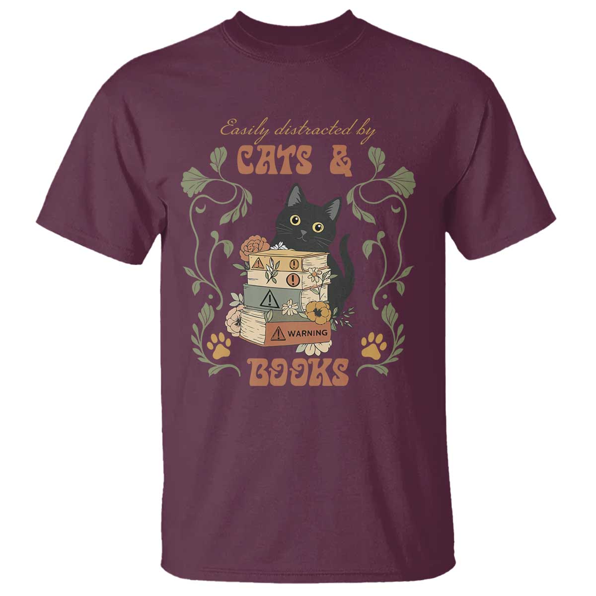 Cute Bookworm Gift T Shirt Easily Distracted By Cats And Books - Wonder Print Shop