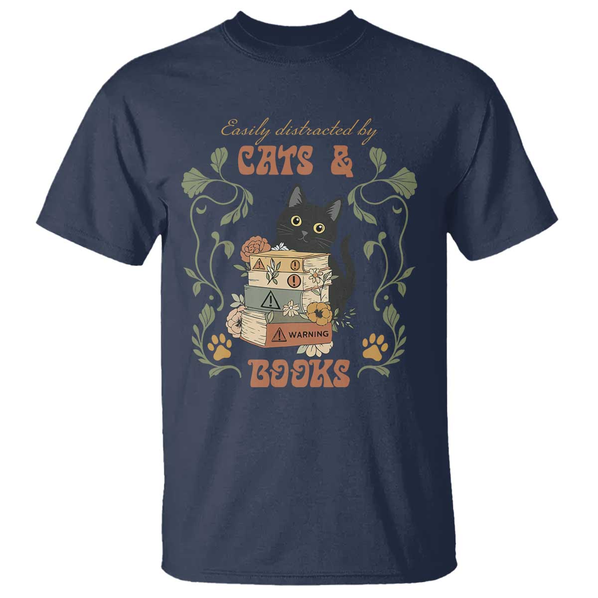 Cute Bookworm Gift T Shirt Easily Distracted By Cats And Books - Wonder Print Shop